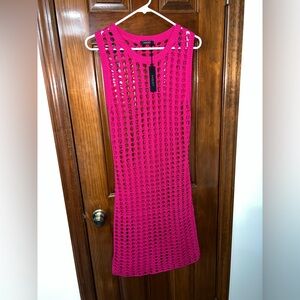 Bobi Black Pink Crochet Cover up dress